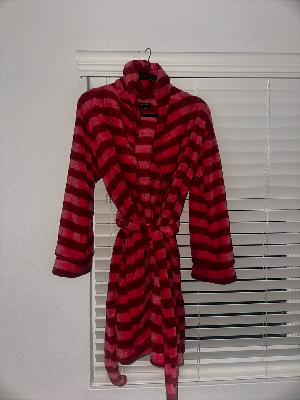 kate spade Red and Dark Red Striped Plush Robe